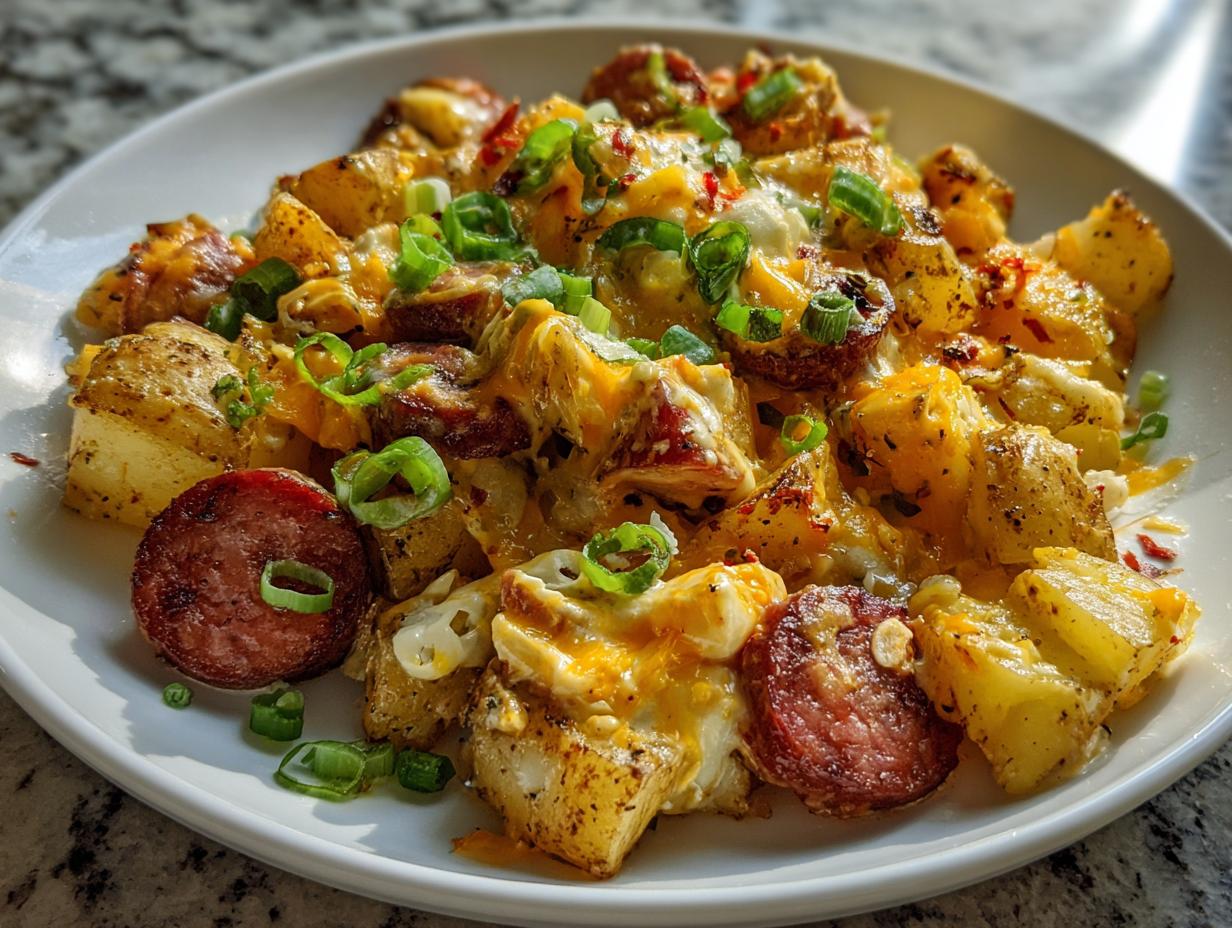 Irresistible Cheesy Ranch Potatoes and Smoked Sausage Bake