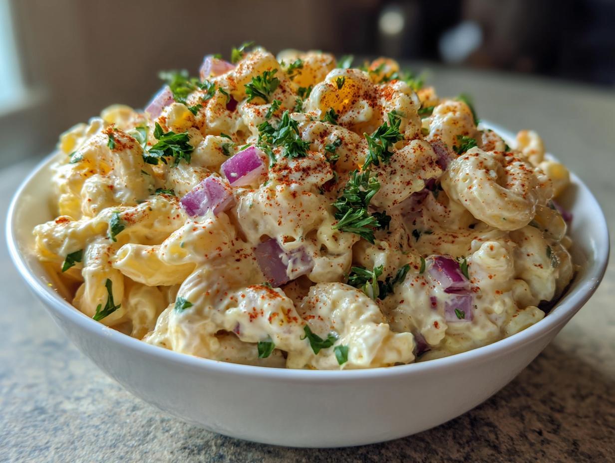 Creamy Deviled Egg Macaroni Salad