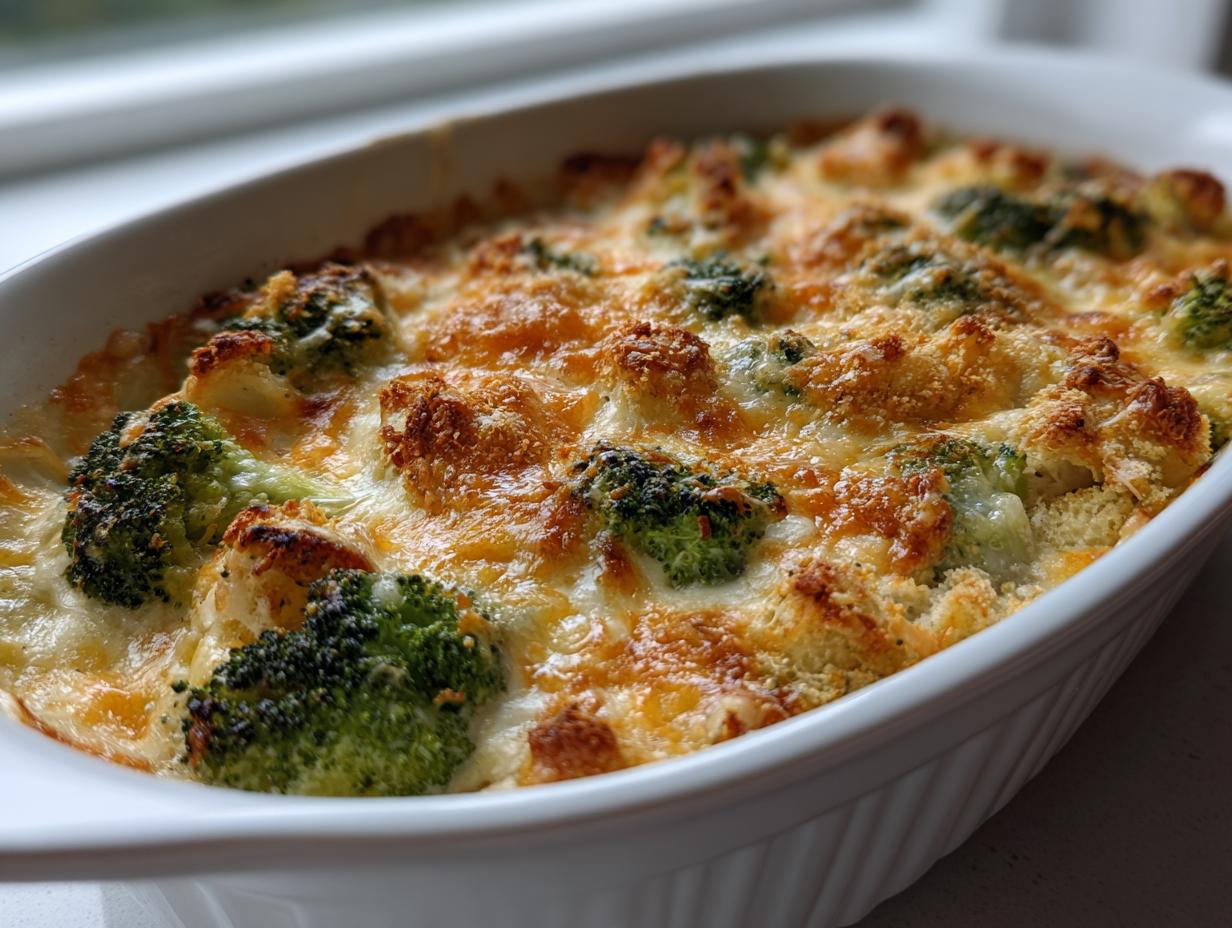 Broccoli Cheese Casserole with Breadcrumb Topping