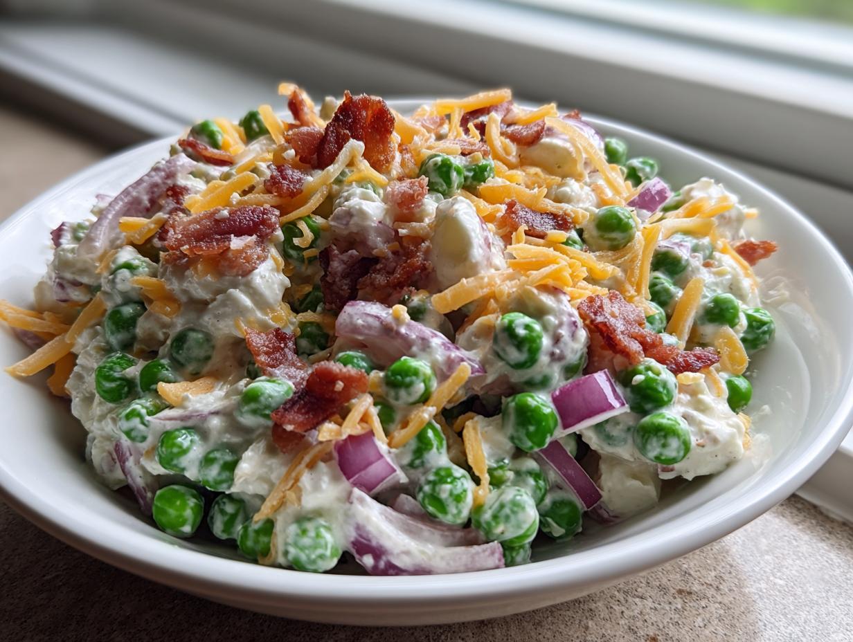 Classic Creamy Pea Salad with Bacon and Cheddar