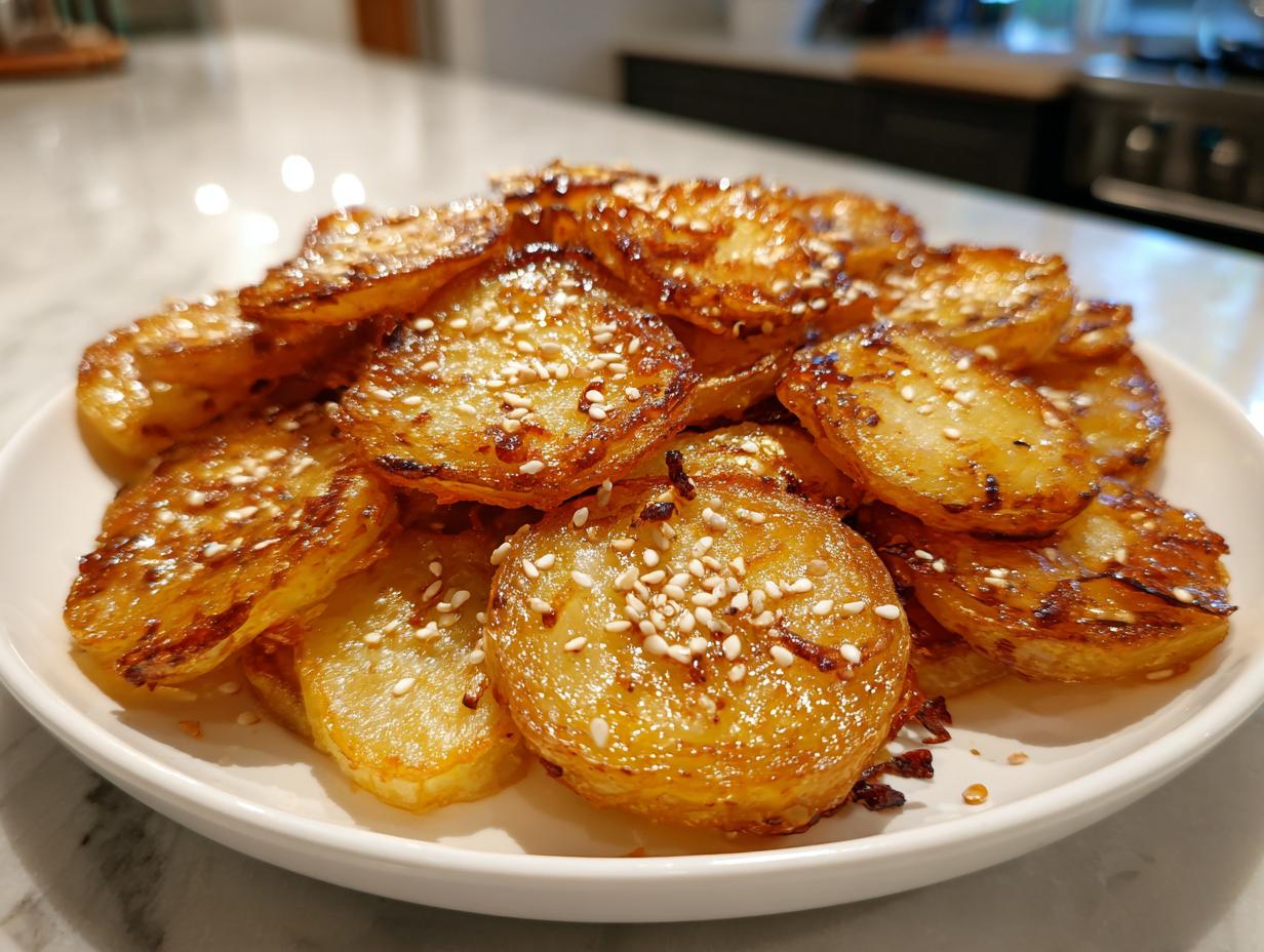 Crispy Korean Potato Dish with Garlic Glaze