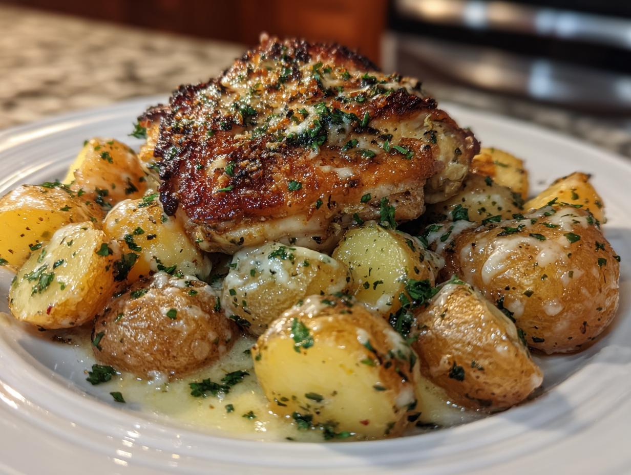 Garlic Parmesan Chicken with Roasted Potatoes