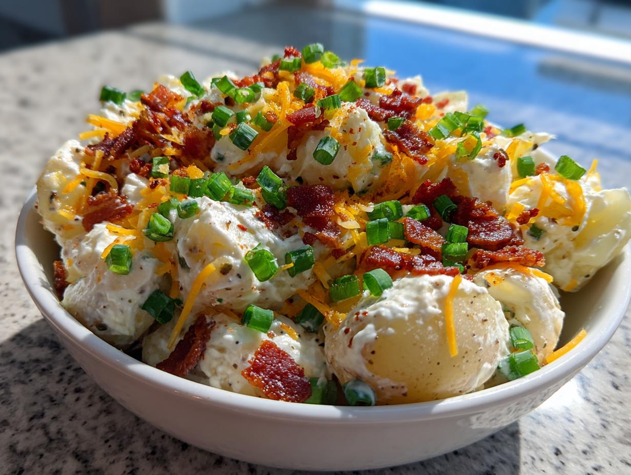Loaded Potato Salad with beef bacon and Cheddar