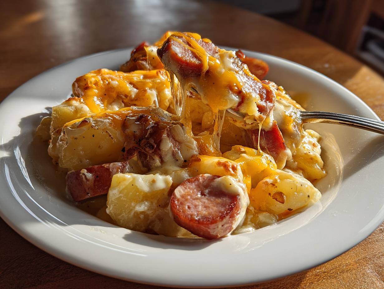 Crockpot Cheesy Potatoes and Kielbasa