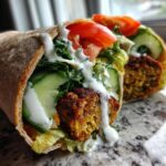 Vegan Falafel Wrap With Yogurt Sauce and Tahini Dressing