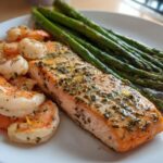 Baked Salmon and Shrimp with Asparagus