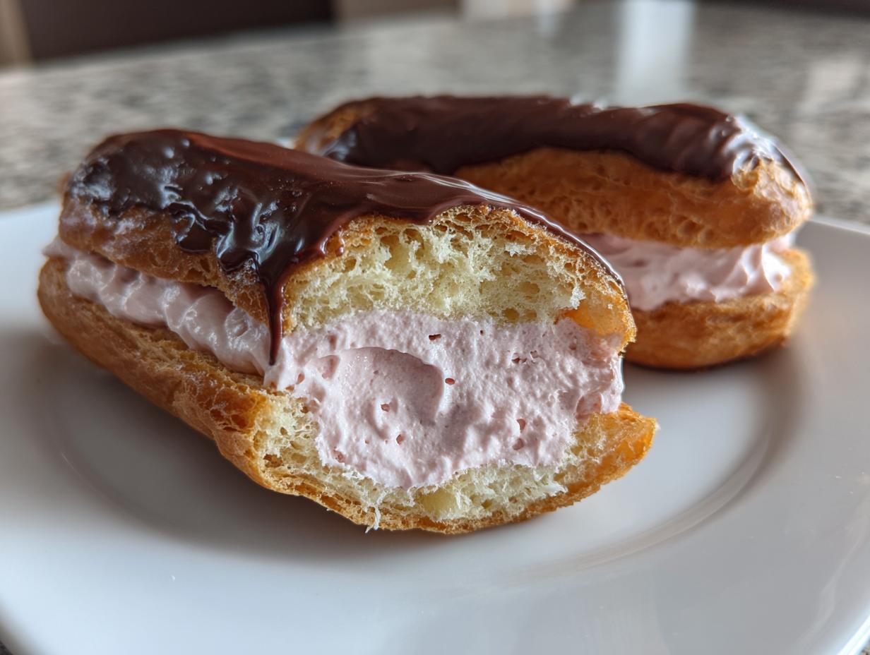 Chocolate Éclairs with Rose Cream