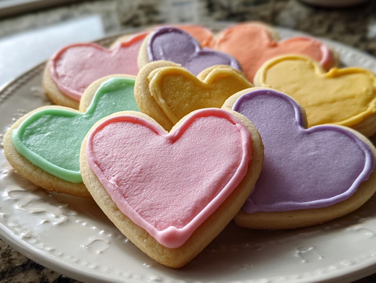 Heart-shaped sugar cookies with royal icing