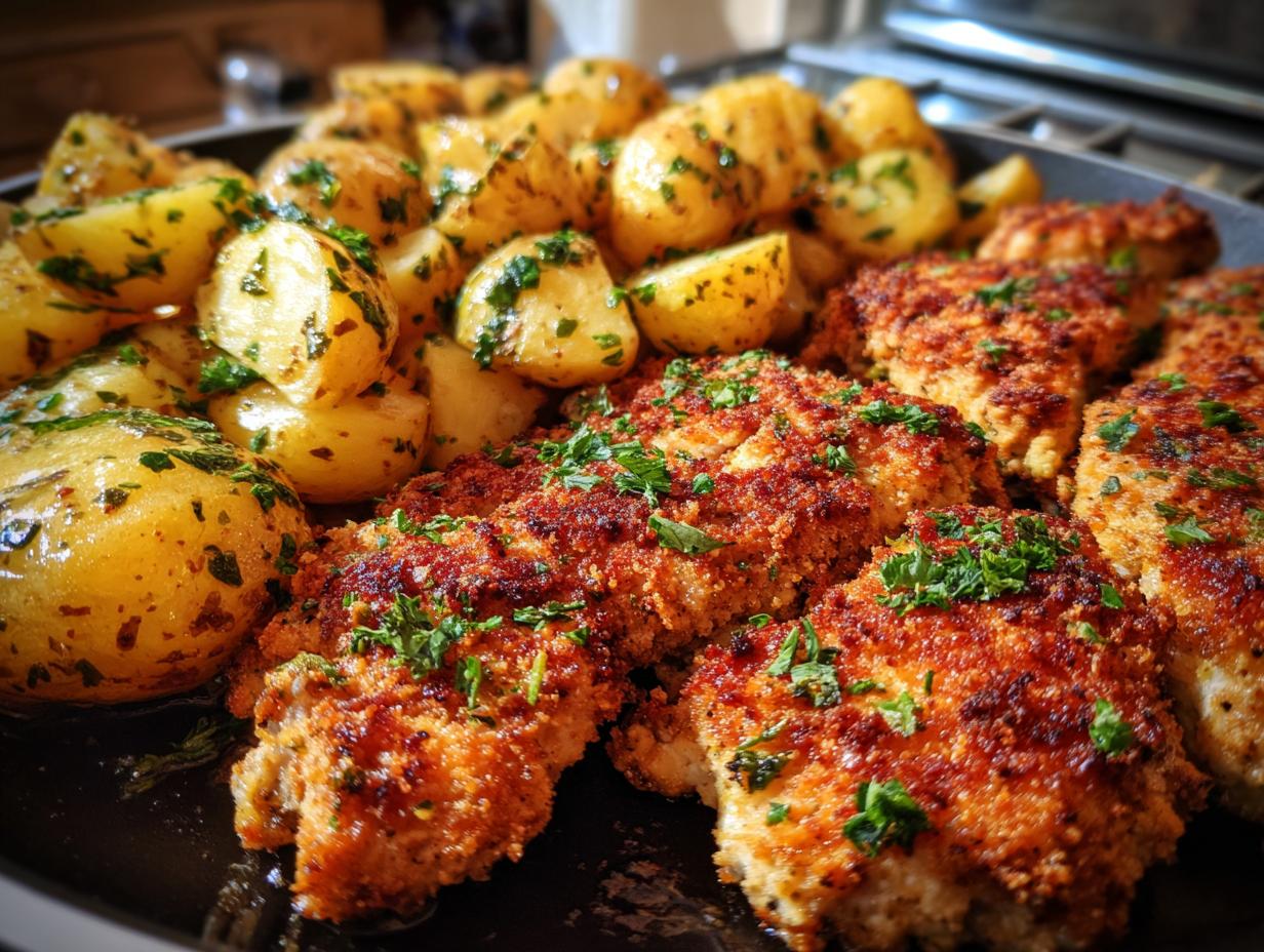 Parmesan Crusted Chicken with Potatoes