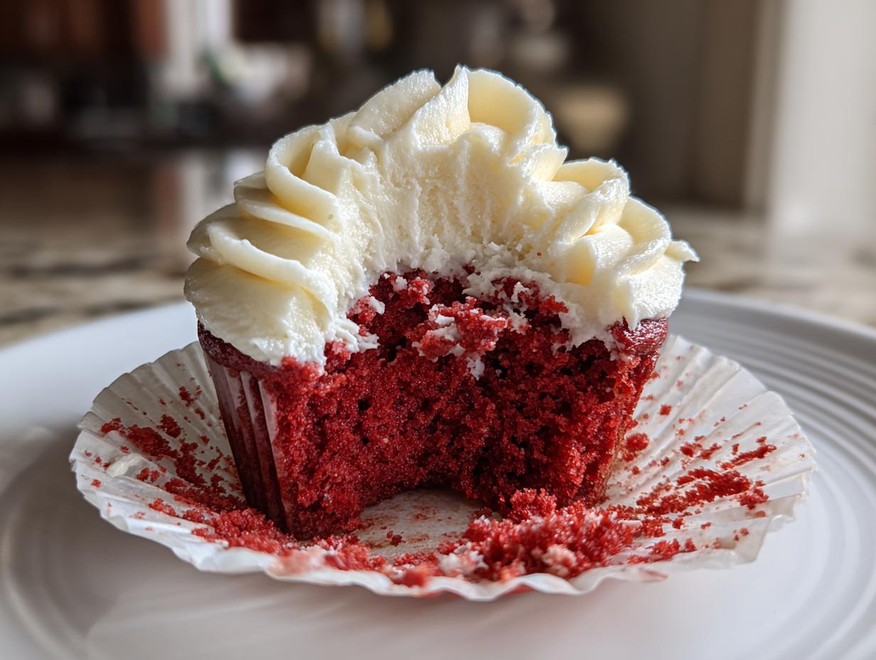Red velvet cupcakes with cream cheese frosting