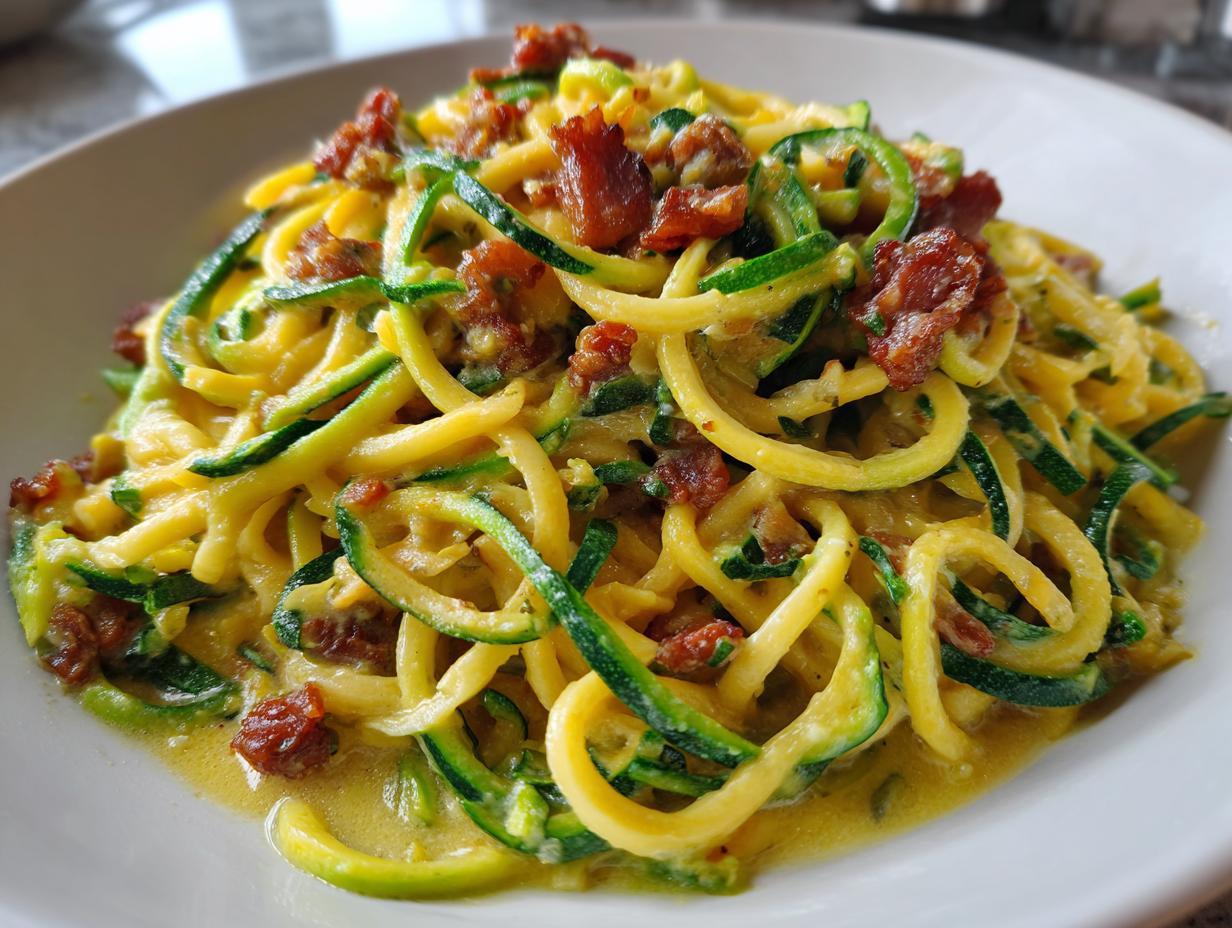 Zucchini Carbonara with beef bacon