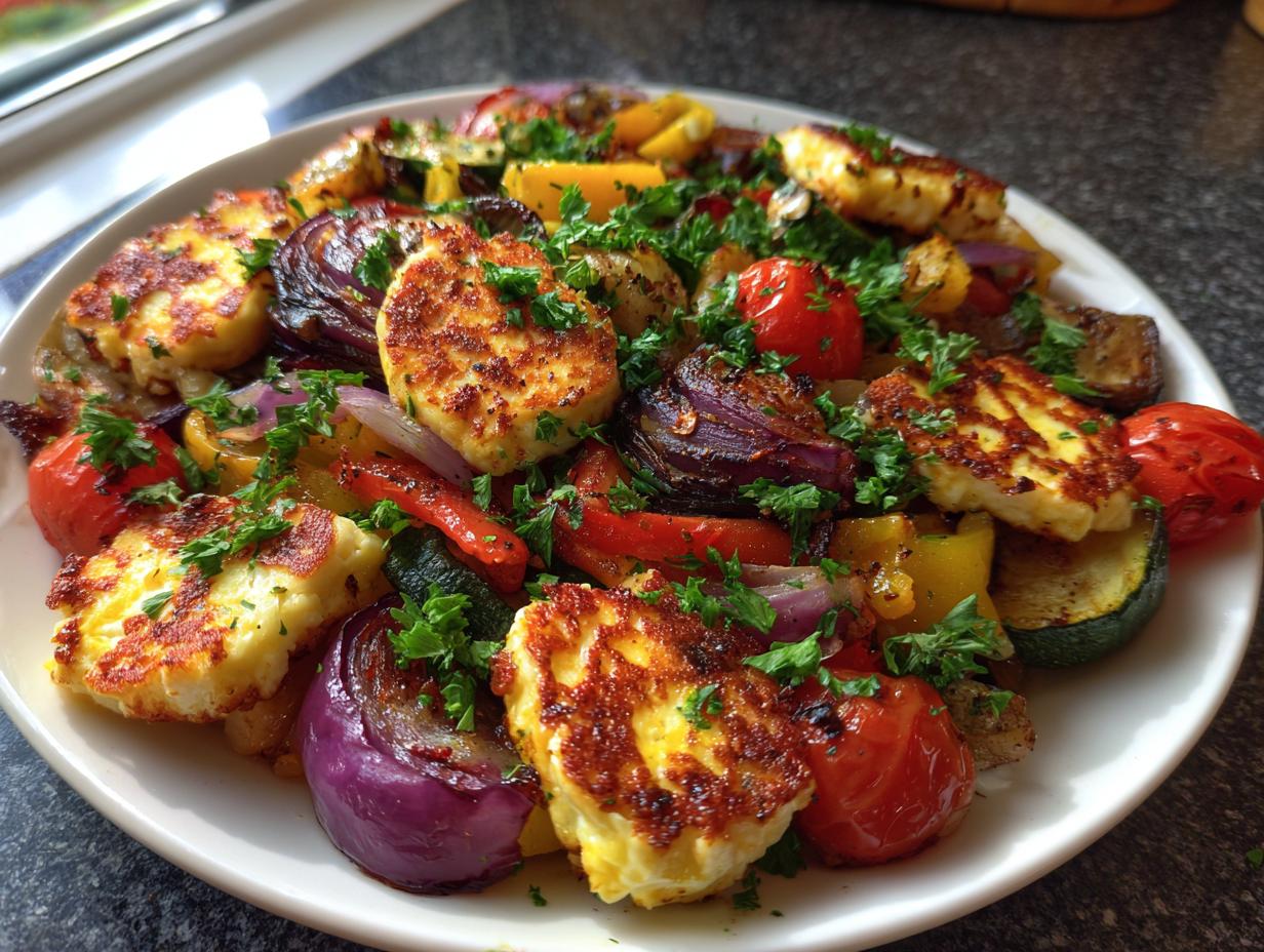 Roasted Vegetable Halloumi Traybake