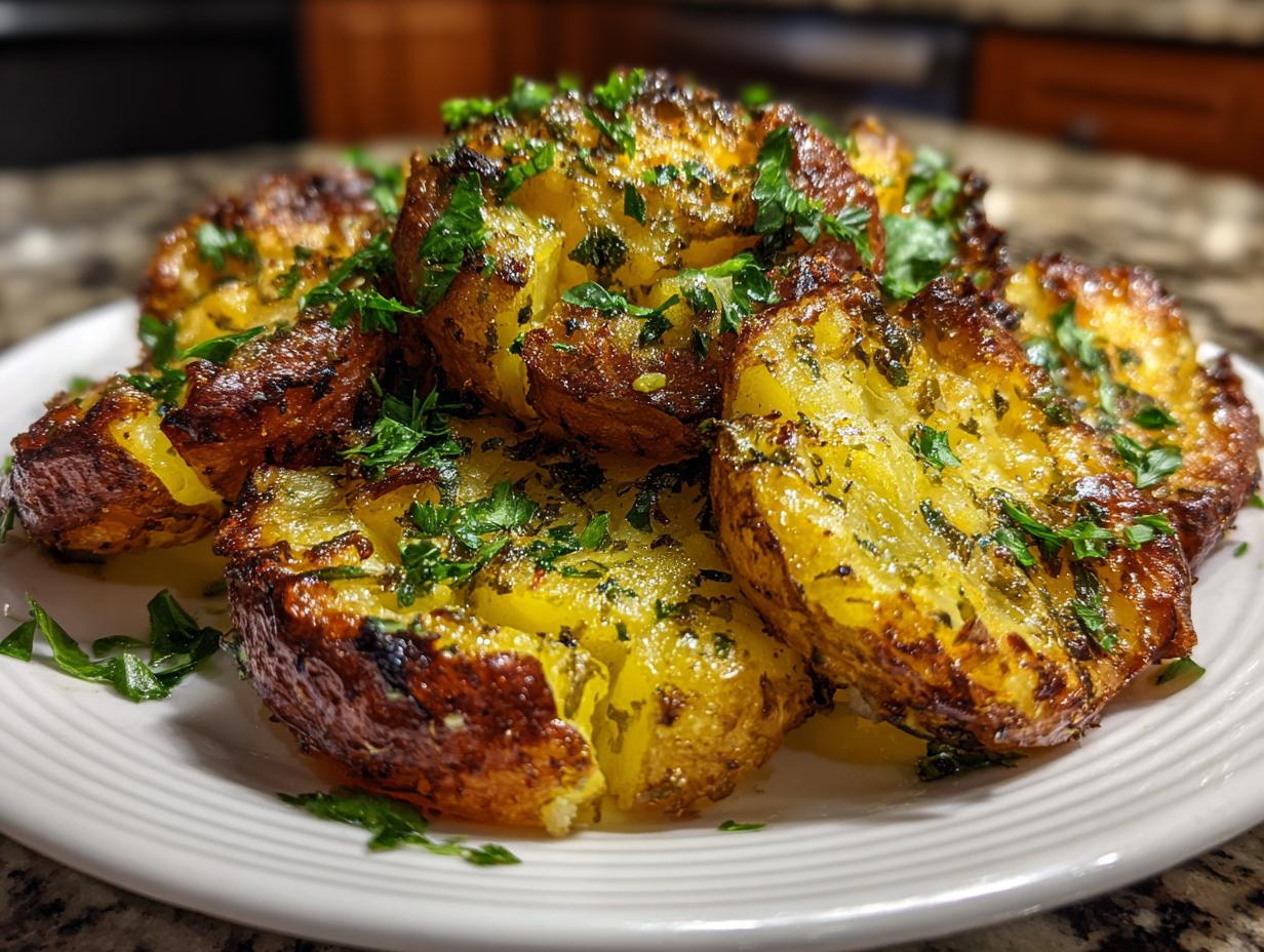 Crispy Garlic Herb Smashed Potatoes
