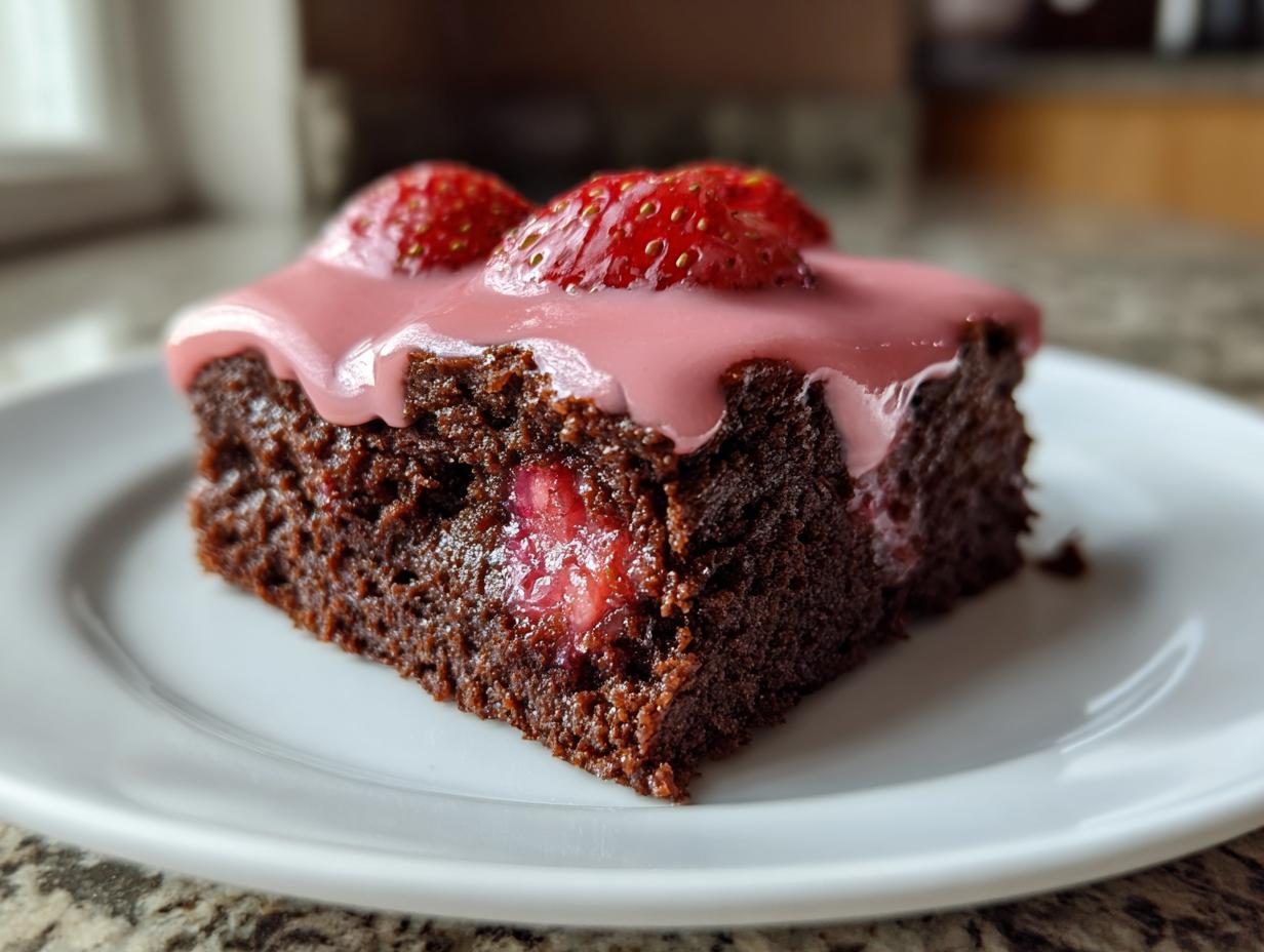 Strawberry Brownies with Glaze