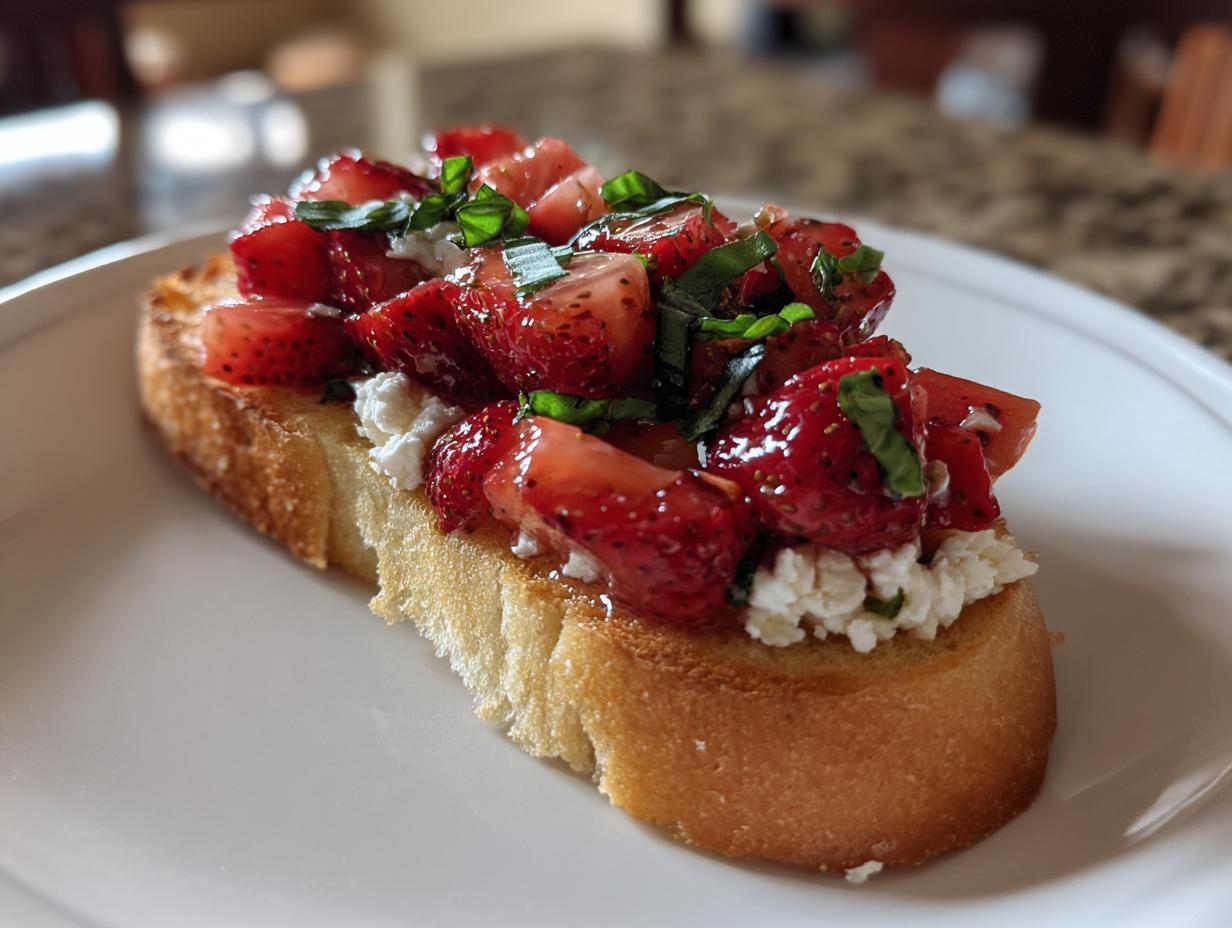 Strawberry Bruschetta with Goat Cheese and Basil