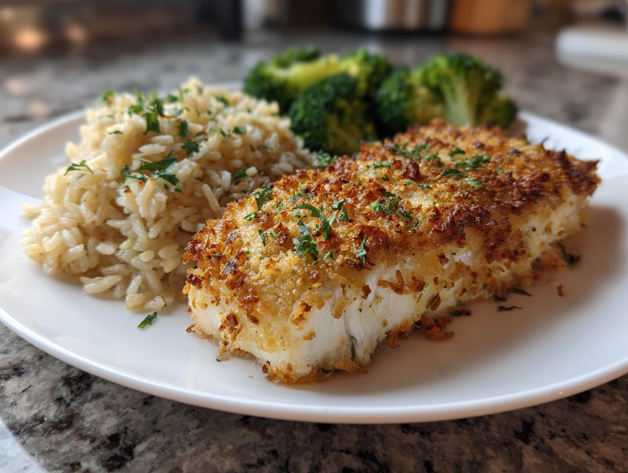 Almond-Crusted Fish with Broccoli Rice
