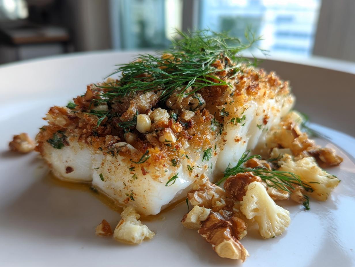 Baked Halibut with Walnut Pangrattato