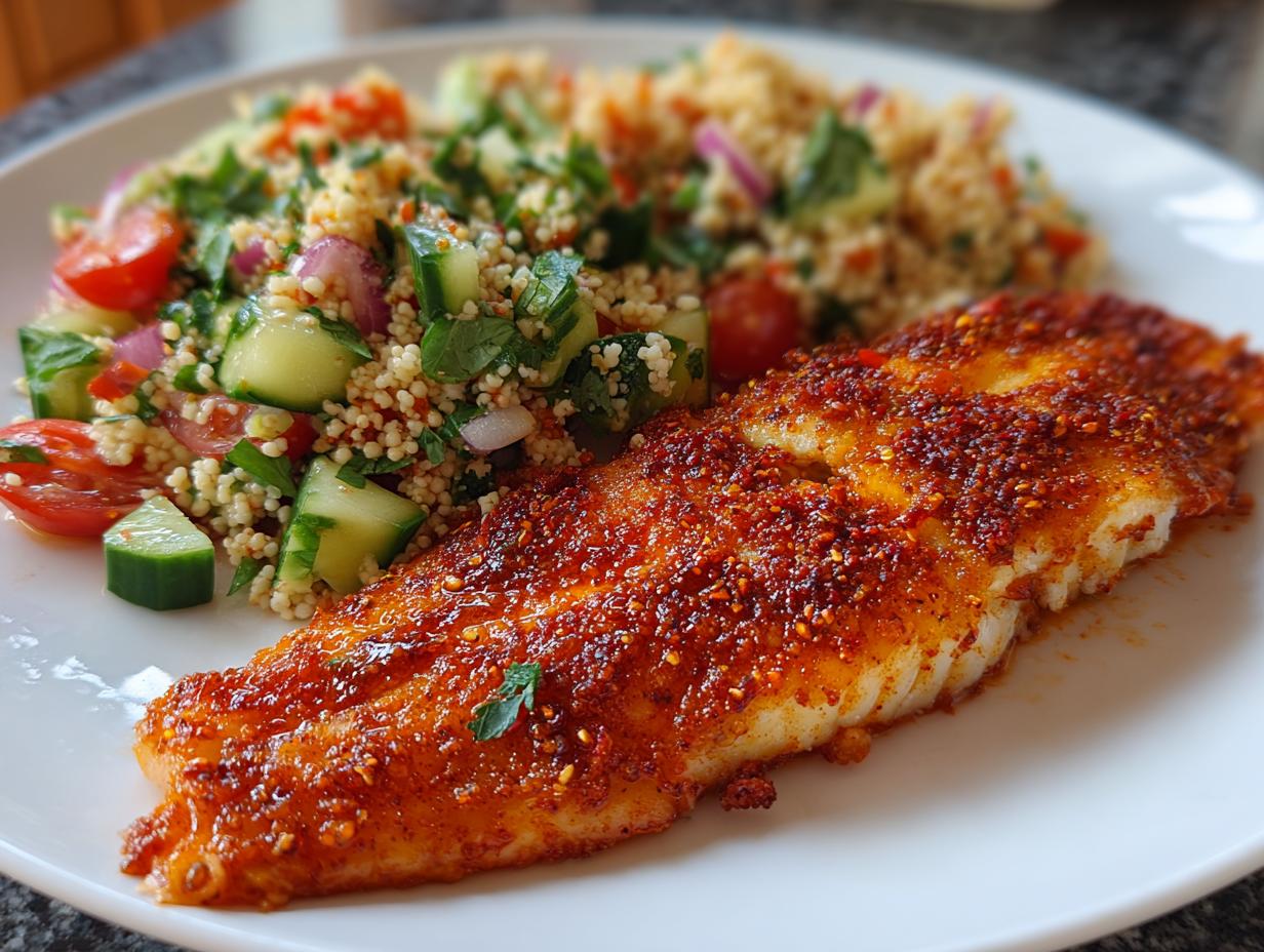 Harissa Fish with Bulgur Salad