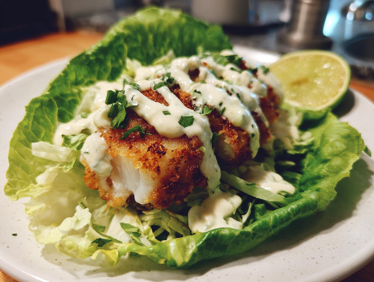 Lettuce Fish Tacos with Lime Crema