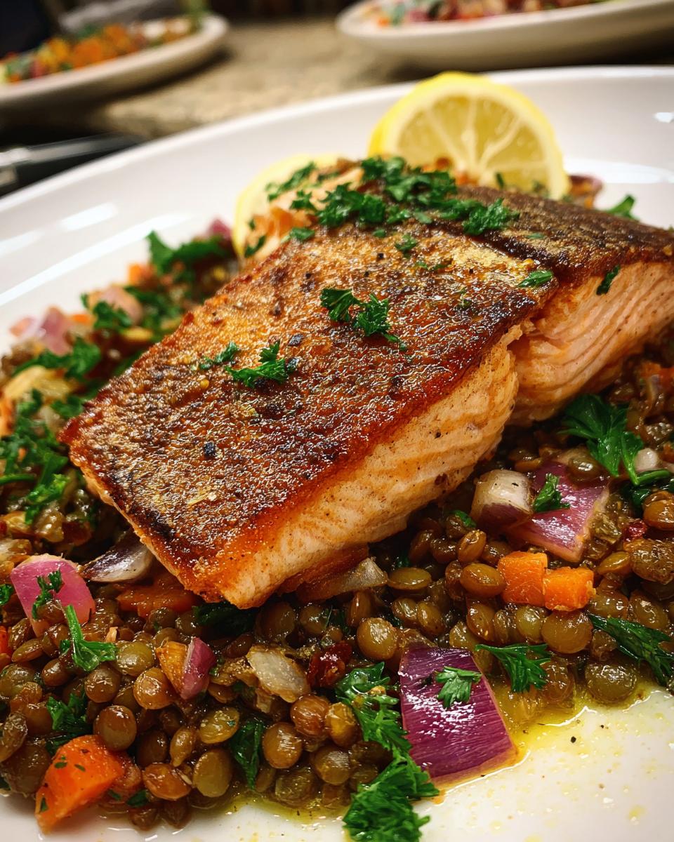 Puy Lentils with Seared Salmon - detail 2