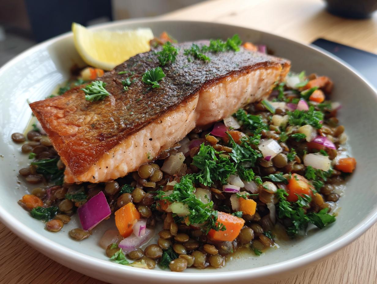 Puy Lentils with Seared Salmon