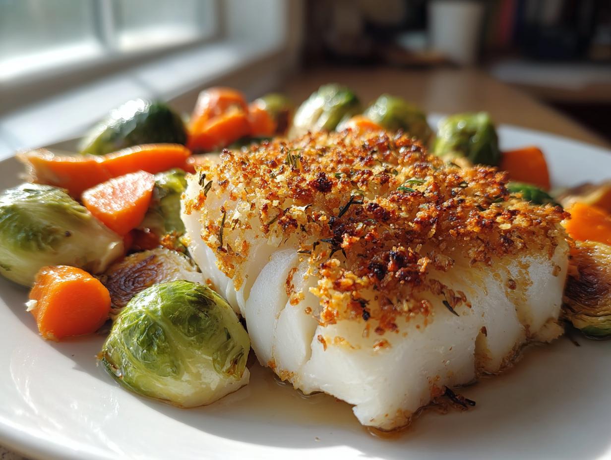 Roasted Cod with Carrots and Brussels Sprouts