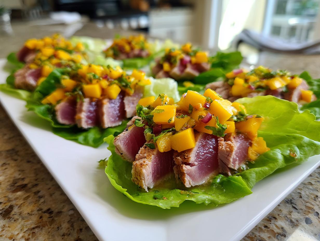 Seared Tuna Lettuce Wraps with Mango Salsa