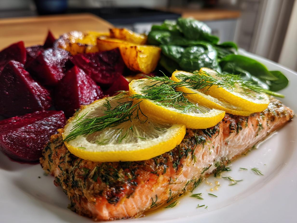 Zesty Salmon with Roasted Beets &amp; Spinach