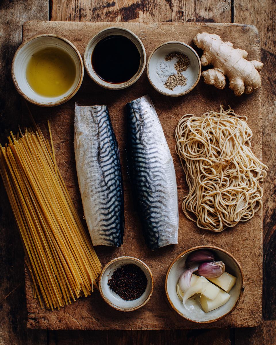 Grilled Mackerel with Teriyaki Noodles - detail 1